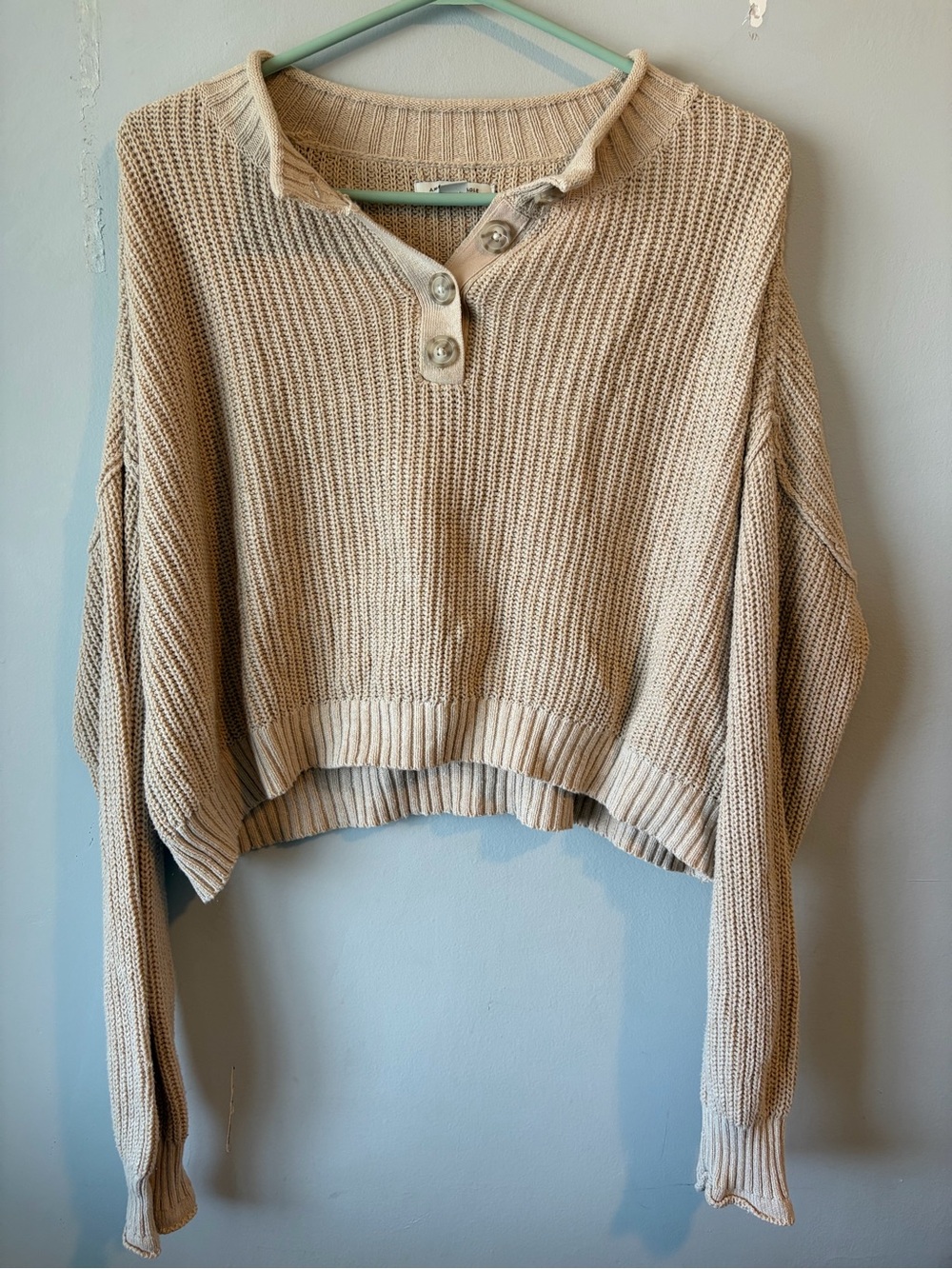 American Eagle cropped Henley sweater